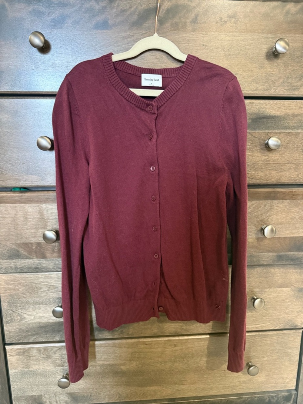 Cotton/cashmere Sunday Best Women's Burgundy Button-Up Cardigan Sweater